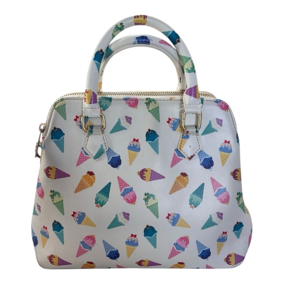 Disney Loungefly Ice Cream Cone Satchel White Pastel Print  Double Zip Handbag - Picture 2 of 16